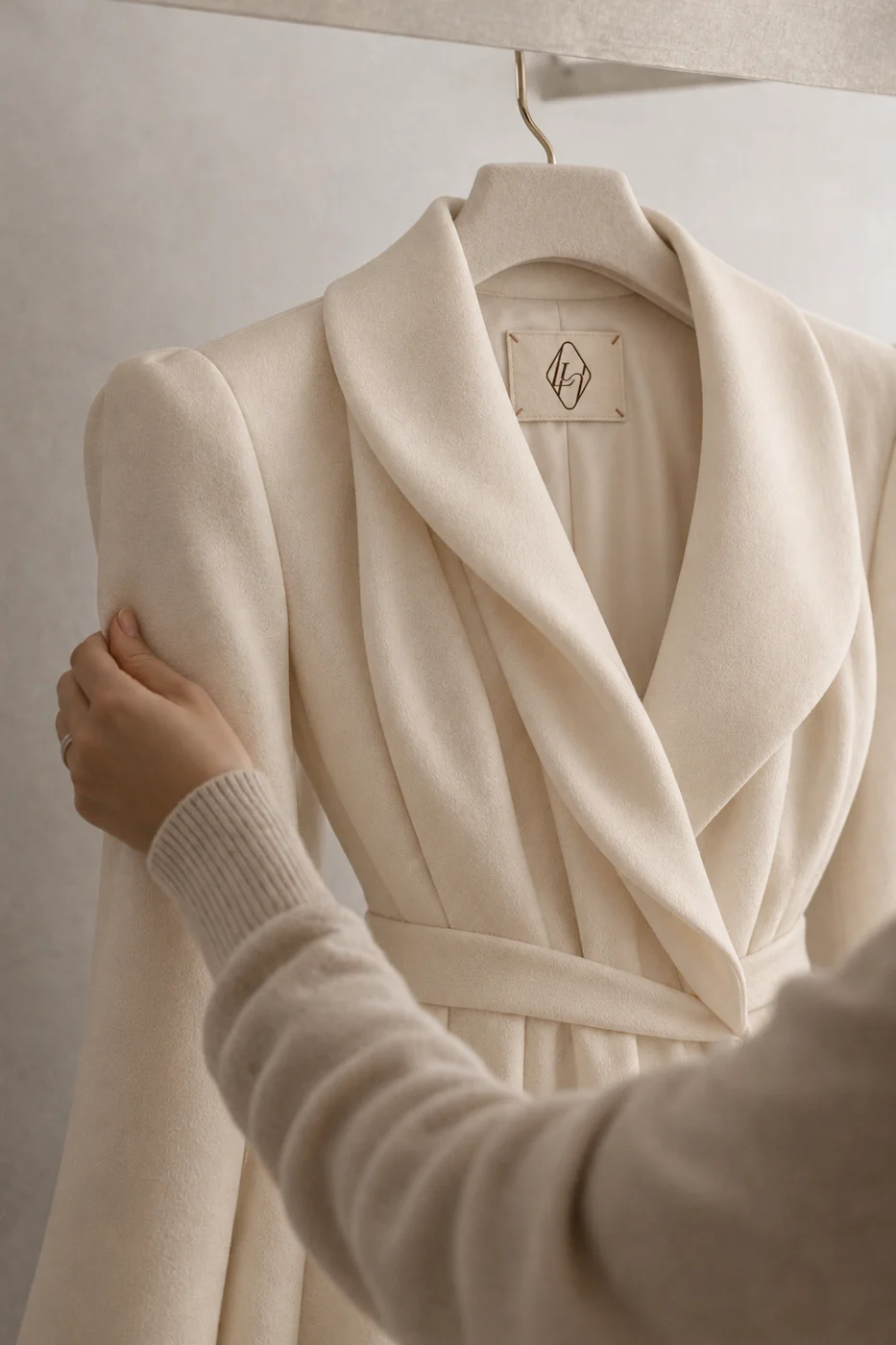 Illustrative cream garment showing soft cloth and a defined collar